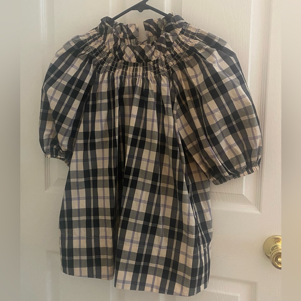 J CREW Smocked Puff Sleeve Plaid Blouse XS - Picture 3 of 6